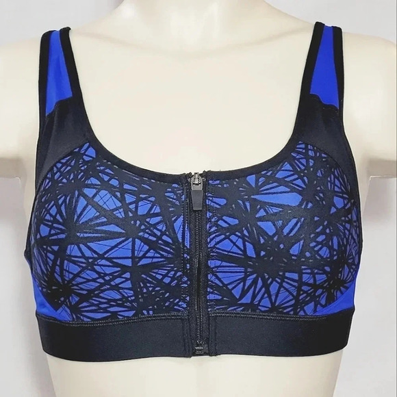 MEDIUM‎ Champion N9643 Power Shape Max Zip Front Sport Bra Blue NWT - Picture 1 of 5